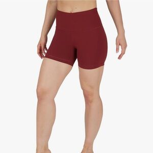 Women's Wine High-Waisted Compression Yoga Shorts-One